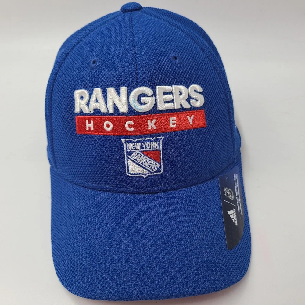 New York‎ Rangers Hat Fitted S-M Adidas Blue Red NHL Hockey Logo Polyester Men